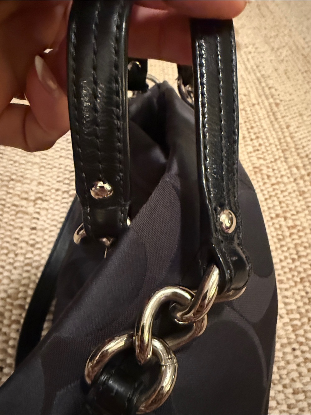 Coach Black Signature Jacquard Tote with Leather Trim F171183 Size 14x4x11 - Picture 4 of 11